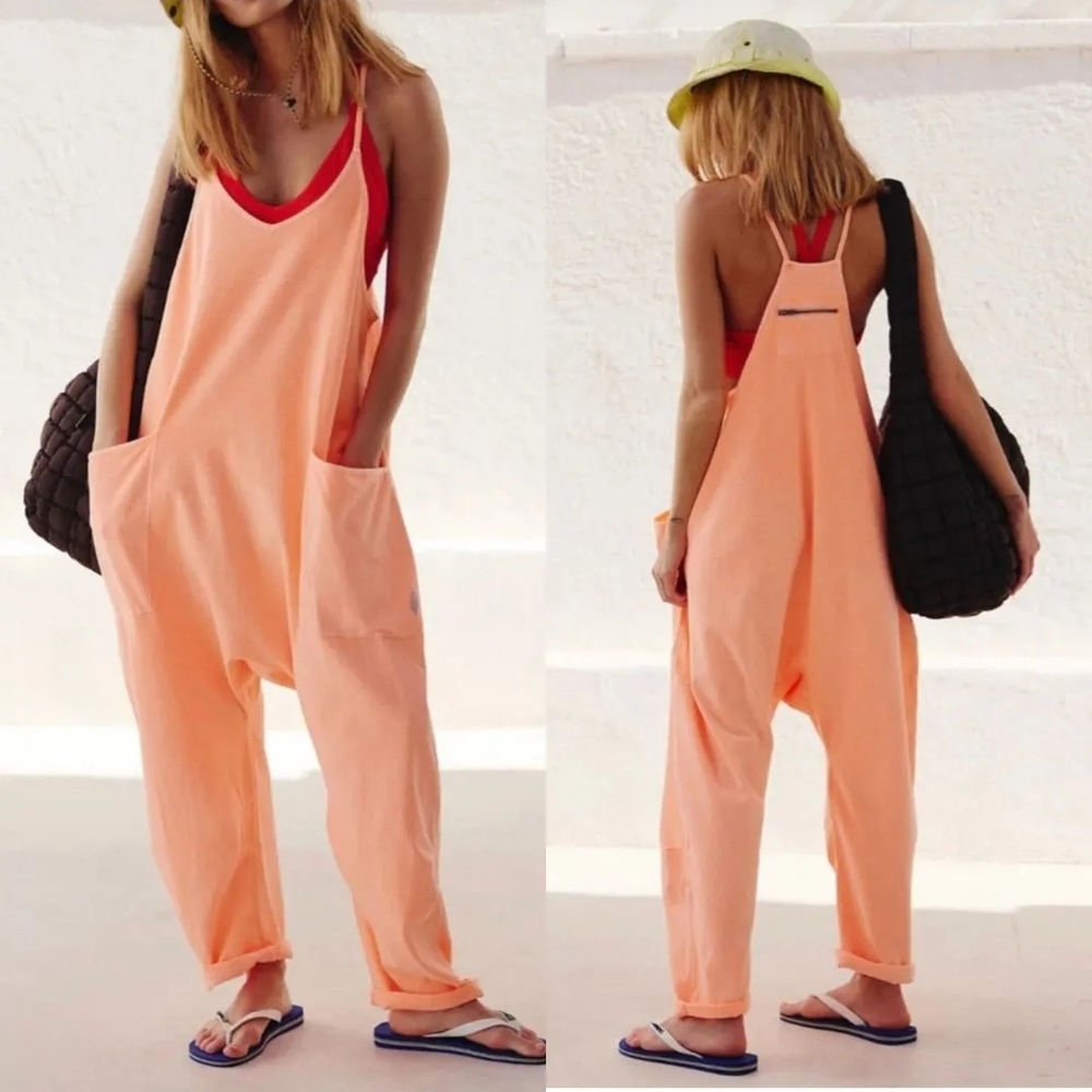 Free People Peach Loose-Fit Jumpsuit with Deep Pockets